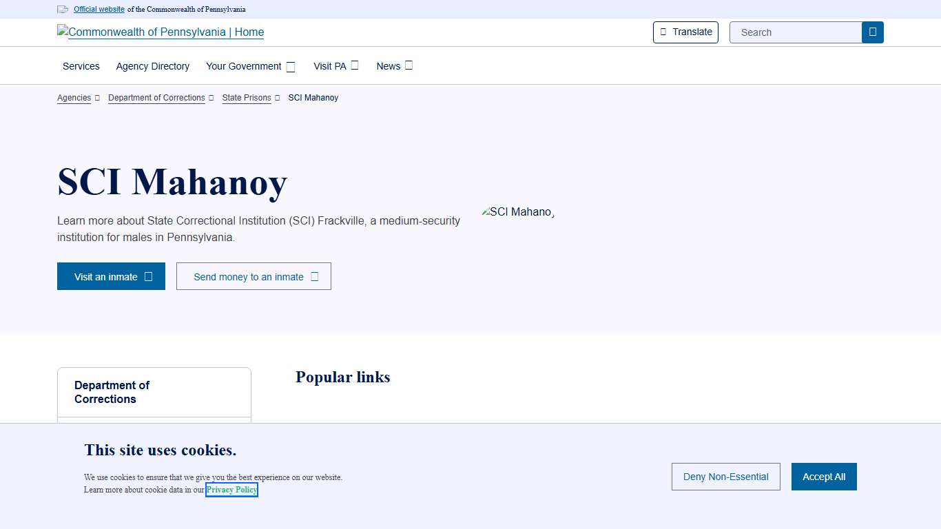 SCI Mahanoy Department of Corrections Commonwealth of Pennsylvania